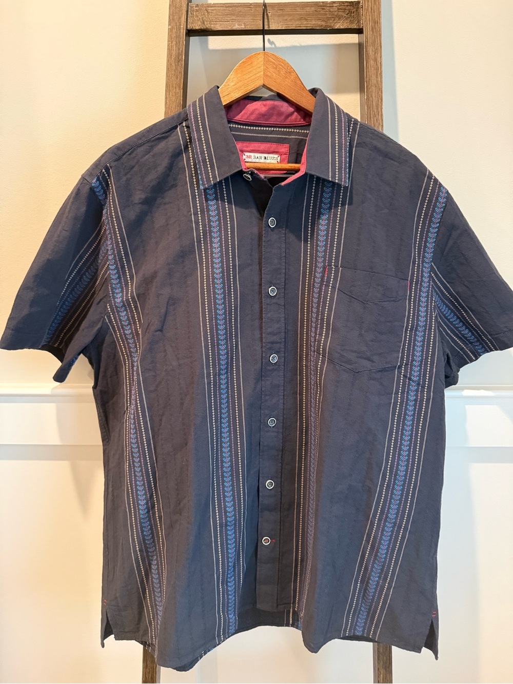 32 Bar Blues Men's Short-Sleeve Dobby Stripe Button-Down Shirt XL cotton